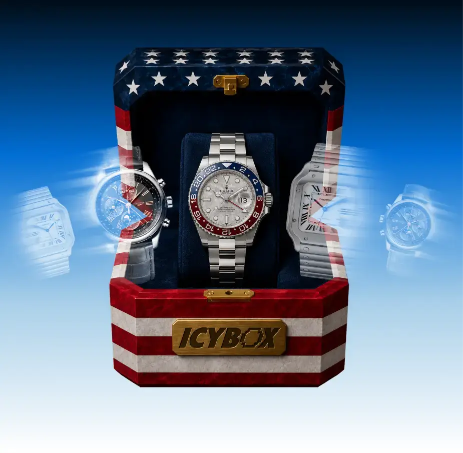 The IcyBox Independence Special Edition box, open to reveal the watch
